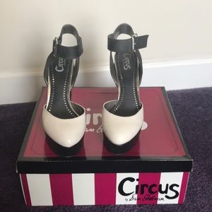 Black/cream chunky heels